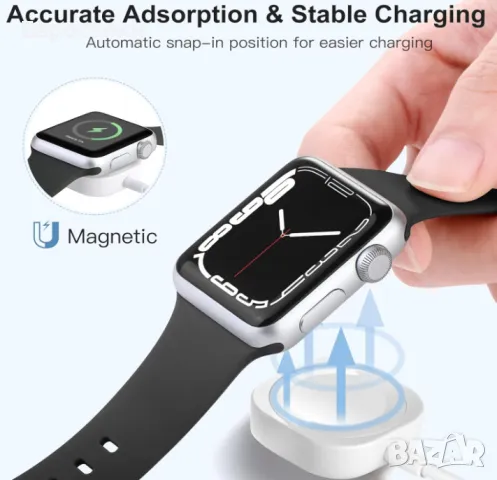 Магнитен кабел за зареждане на Apple Watch 1-7, 1.5m, магнитно зарядно за Apple Watch, цвят: бяло, снимка 8 - Смарт гривни - 49351093