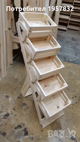 Дървени стелажи за магазини, заведения, плод и зеленчук, търговско оборудване, снимка 7 - Стелажи и щандове - 48951993