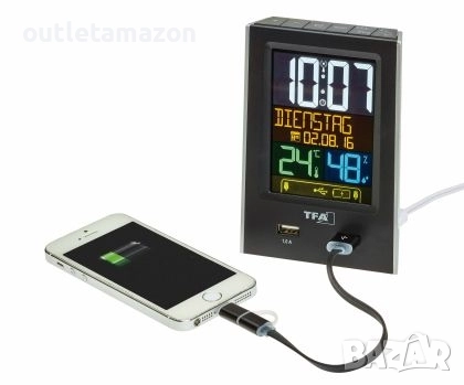 Настолен часовник - будилник със зарядно за телефон CHARGE-IT , снимка 2 - Друга електроника - 52429627