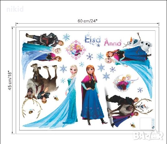 * Замръзналото Кралство frozen Елза всички герои самозалепващ стикер лепенка за детска стая стена , снимка 2 - Други - 31251023