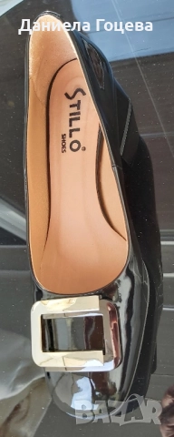 Черни естествен лак обувки с катарама и нисък ток, снимка 15 - Дамски обувки на ток - 52481768