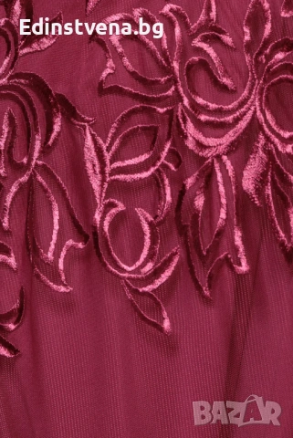 Дамска официална дълга рокля Goddiva от тюл и дантела в цвят бордо, снимка 3 - Рокли - 53147510