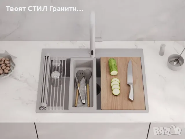 Сив Кухненска Мивка от гранит модел XXL Осло 70 Top 680 x 500 mm