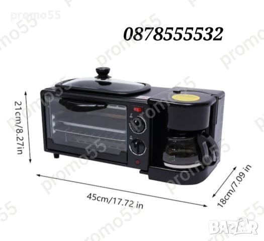 ПРОМО! Мини Фурна с Таймер 2800W 3В1 Грил плоча, Кафемашина, снимка 9 - Печки, фурни - 51417238