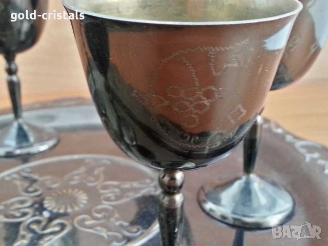 Метални чаши и поднос месинг с емайл, снимка 4 - Антикварни и старинни предмети - 29347741