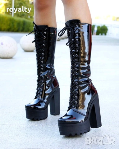 Ботуши на ток - черен лак с черно ходило