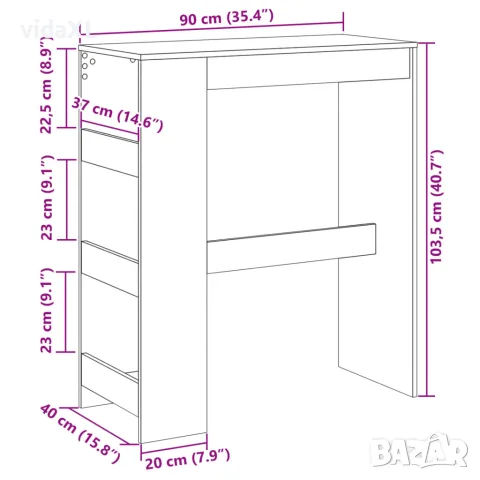 vidaXL Бар маса с рафтове, дъб сонома, 90x40x103,5 см, инженерно дърво, снимка 9 - Маси - 56148197