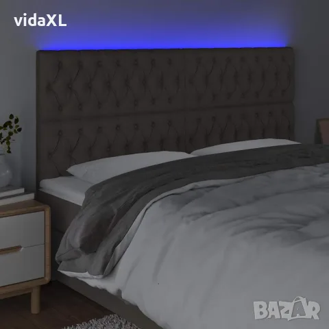 vidaXL LED горна табла за легло, таупе, 180x7x118/128 см, плат, снимка 3 - Тоалетки - 56146664