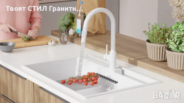 Бяла кухненска мивка от гранит Осло 80 Премиум 780 x 530 мм