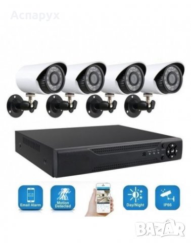 Видеонаблюдение с 4бр. камери FULL AHD CCTV с интернет и 5G преглед от телефон.