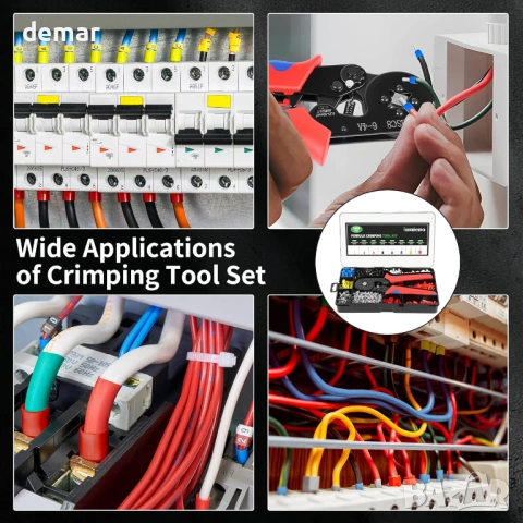 Комплект инструмент за кримпване на ферули 0.25-10 mm² (AWG 23-7) с 1400 броя клемни конектора, снимка 6 - Други инструменти - 53923982