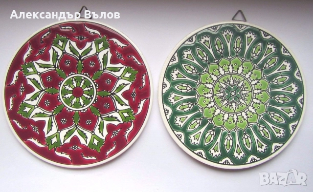 Две стари подложки за чаши или декорация за стена Pandora Ceramic ръчно направени гръцки