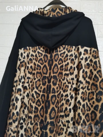 НОВА ДЪЛГА РОКЛЯ С КАЧУЛКА С ЛЕОПАРДОВ ПРИНТ 3XL-4XL, снимка 2 - Рокли - 51318141