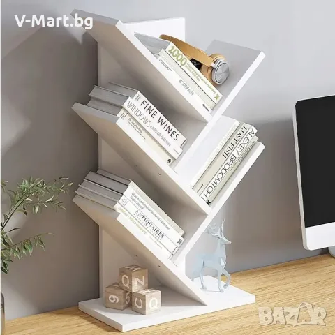 Eтажерка за книги, 4 рафта, 6 отделения, 60х 26,5 x 15,5 см БЯЛА, снимка 3 - Етажерки - 55831991
