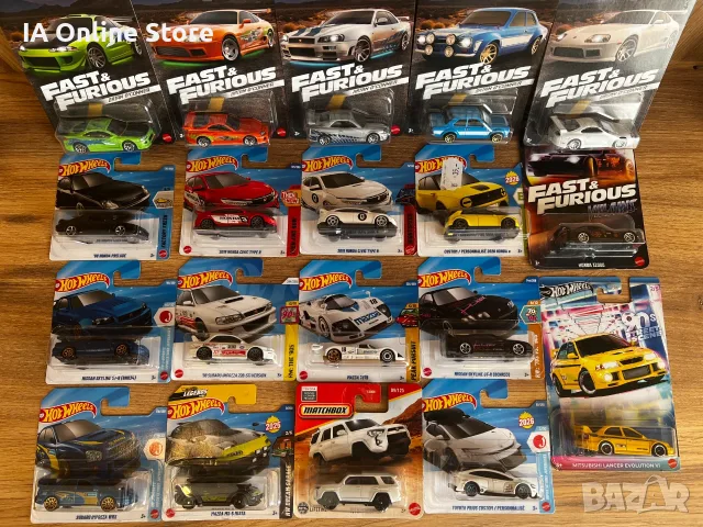 Hot Wheels Eclipse; Skyline R33, R34; Impreza; Toyota Supra; Lancer; Miata; S2000; Civic; 4Runner