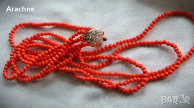 Антикварно колие от оранжево-коралово стъкло, Бохемия, 60те на XXв, снимка 2 - Колиета, медальони, синджири - 44337956