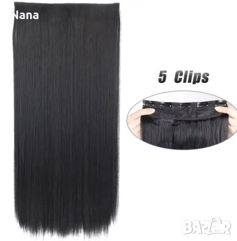 Черни треси екстеншън синтетичен косъм. Дължина 60см,грамаж 100гр. Цена за 1 брой треса 40лв., снимка 13 - Аксесоари за коса - 48498659