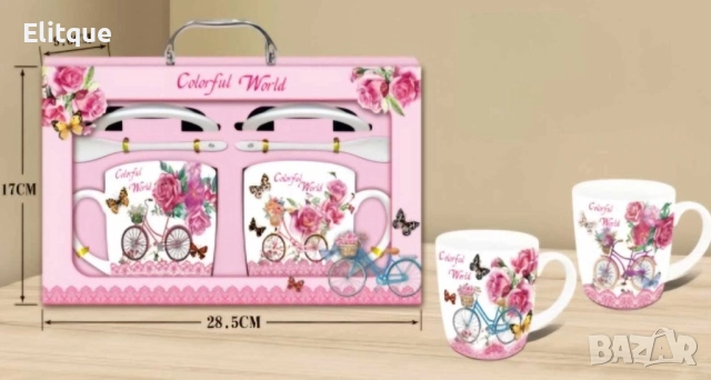 Комплект от 2 броя чашки с 2 броя лъжички, 400ML, снимка 5 - Чаши - 52898306