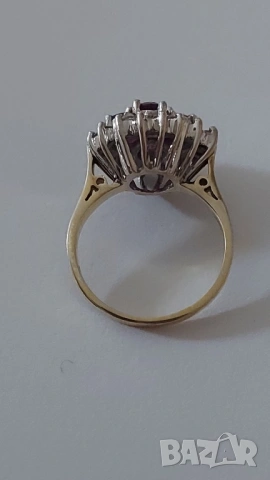 Златен пръстен с естествени рубини и брилянти, снимка 4 - Пръстени - 53117839