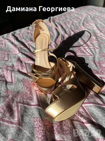 Обувки с дебел ток в розово злато, снимка 5 - Дамски обувки на ток - 35080836