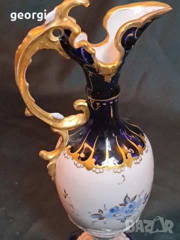 порцеланова ваза амфора Royal Dux кобалт с позлата , снимка 7 - Вази - 53941491