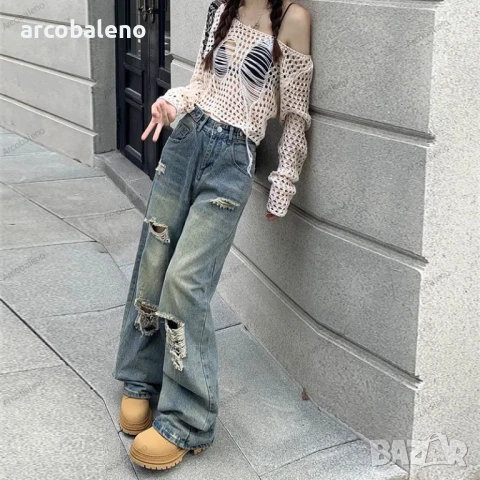 Дамски ежедневни модни накъсани дънки , снимка 5 - Дънки - 50785634