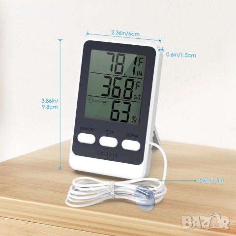 Brifit Цифров термометър за хладилник с 1.5M водоустойчива сонда, хигрометър НОВ, снимка 2 - Друга електроника - 52819097