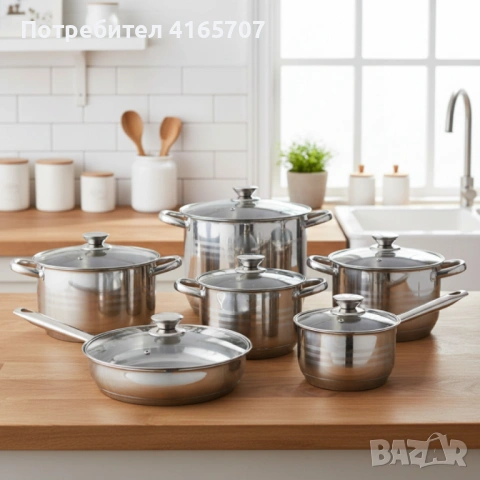 Комплект тенджери от неръждаема стомана – 12 части с капаци BXGG-001, снимка 5 - Съдове за готвене - 53191045