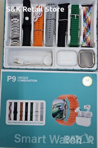 Смарт часовник P9 със слушалки и 7 различни каишки