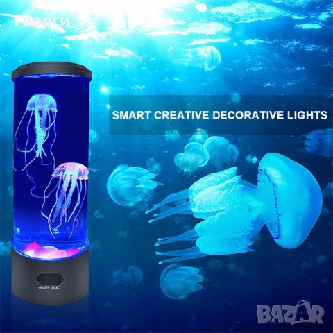 😍Настолна LED нощна лампа аквариум с медузи. , снимка 2 - Настолни лампи - 42660237