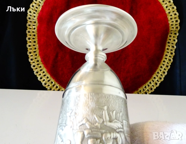 Чаша от калай за вино,изба,сватба,кръчма. , снимка 5 - Антикварни и старинни предмети - 51895027