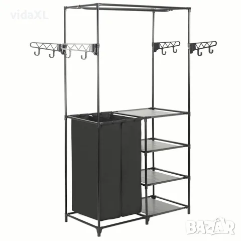 vidaXL Стойка за дрехи, метал и нетъкан текстил, 87x44x158 см, черна
