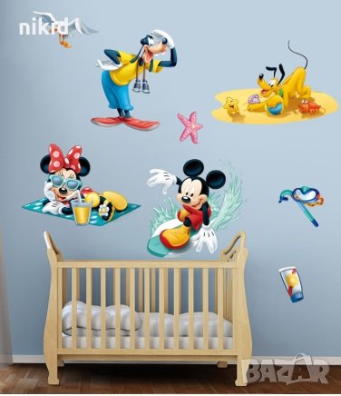 Мики и Мини Маус Доналд Плуто на море детски самозалепващ стикер за стена и мебел детска стая, снимка 3 - Други - 29134547