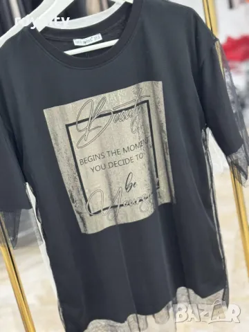 Памучни дамски тениски Два цвята , снимка 6 - Тениски - 49856462