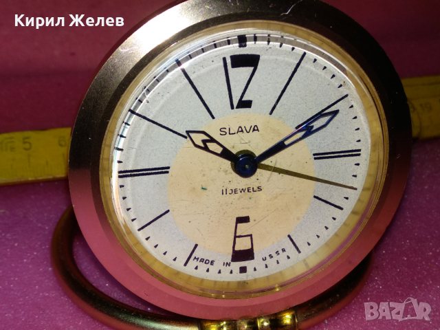 SLAVA MADE in USSR Стар КОЛЕКЦИОНЕРСКИ РУСКИ БУДИЛНИК МЕХАНИЧЕН НАСТОЛЕН ЧАСОВНИК СЛАВА СССР 43188, снимка 11 - Антикварни и старинни предмети - 44536645