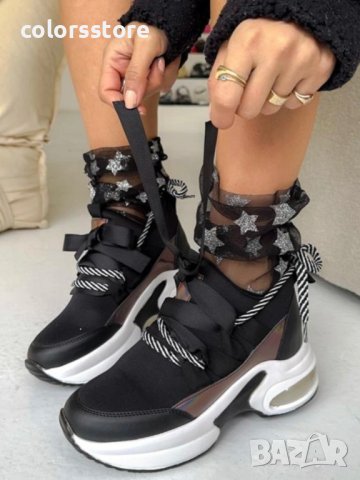 Кецове на платформа - черни с бяло ходило - SC1, снимка 2 - Кецове - 40318015