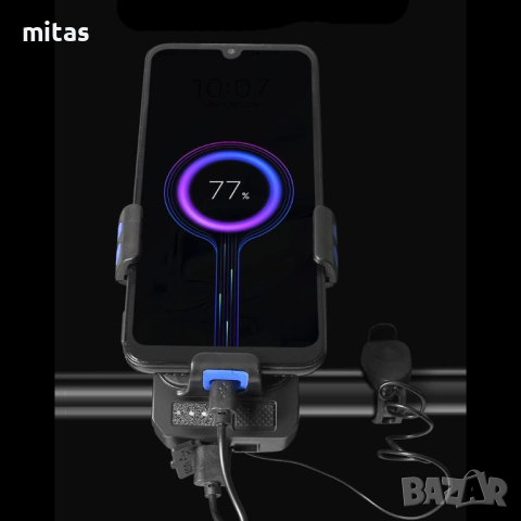 4 в 1 - Светлина за велосипед, Звънец, Поставка за GSM, Външна батерия, снимка 5 - Аксесоари за велосипеди - 44744919