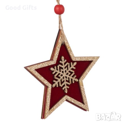 5 броя Дървени коледни звезди със снежинка, 8.5см, снимка 3 - Декорация за дома - 42698839