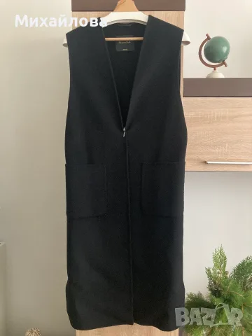 Дълъг черен елек Massimo Dutti – 80% вълна, размер S, снимка 5 - Елеци - 56439638