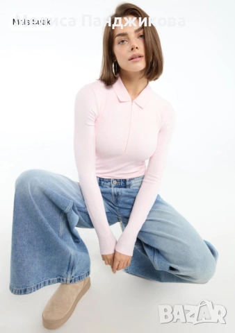  Дамска Блуза с цип и яка, снимка 2 - Блузи с дълъг ръкав и пуловери - 53335471