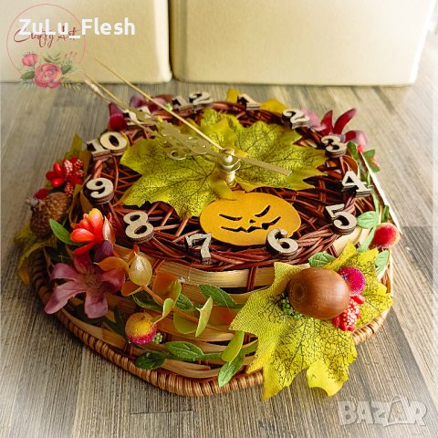 НАМАЛЕН !!! Часовник с есенна декорация , снимка 2 - Стенни часовници - 42905009