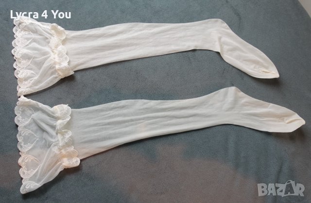 S/M луксозни бели чорапи с ликра за жартиери, снимка 5 - Бельо - 40165813