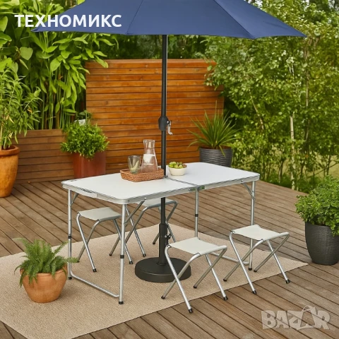 Комплект сгъваема алуминиева маса с 4 стола – идеален за къмпинг, двор и почивка, снимка 3 - Маси - 51150826