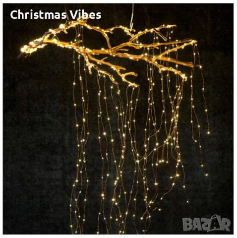 Декоративен сноп от 200 LED светлини, 100-240 V с щепсел, топло бяла светлина, снимка 2 - Лед осветление - 52091789