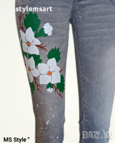 Ръчно рисувани дамски дънки , снимка 3 - Дънки - 40399000