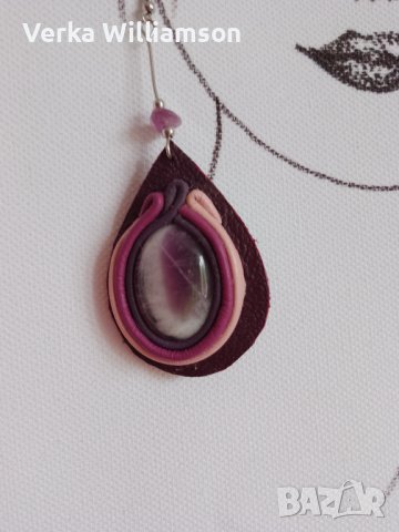 Лилав комплект колие, обици с пръстен от кожа и аметист модел 30, снимка 3 - Бижутерийни комплекти - 38409661