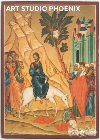 Икона Вход Господен (Цветница) icona Vhod Gospoden (Cvetnica), снимка 1 - Икони - 14434136