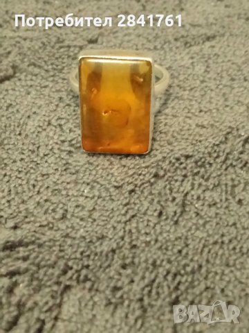 Сребърен пръстен с кехлибар, снимка 5 - Пръстени - 44238108