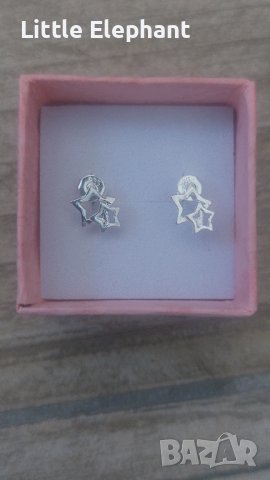 Sale Сребърни обеци,колекция"Stars",little tiny two stars/нови, снимка 1 - Колиета, медальони, синджири - 37591067