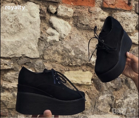 Обувки на платформа - черен велур , снимка 3 - Дамски елегантни обувки - 52067892